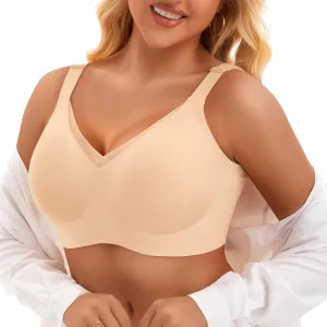 PoseFree Womens Wireless Bras Supportive Tshirt Bra No Underwire Seamless Push Up V Mesh Comfortable Bralette Everyday Bras
