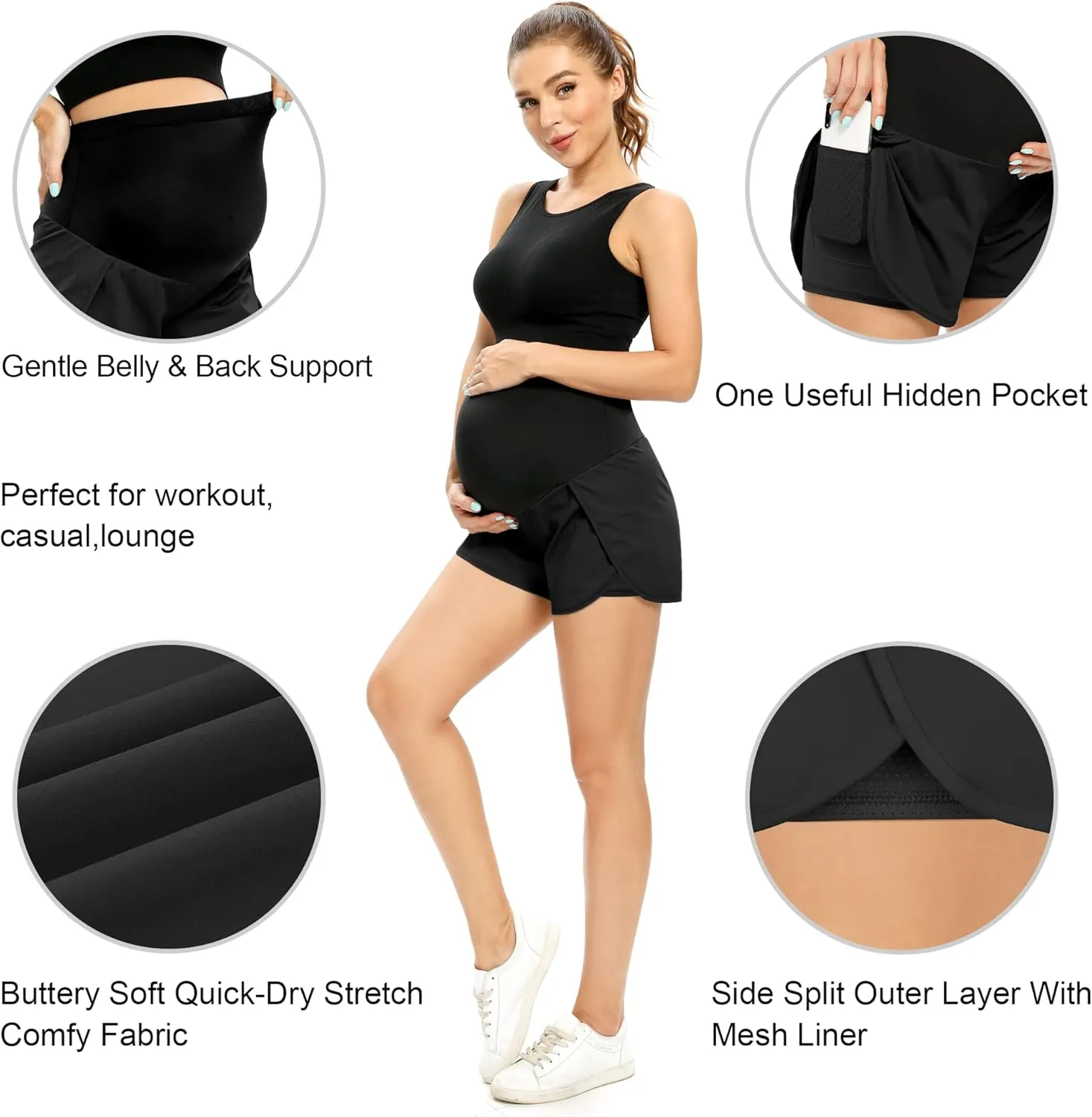 POSHGLAM Womens Maternity Shorts Over Belly Workout Running Casual Summer Pregnancy Shorts
