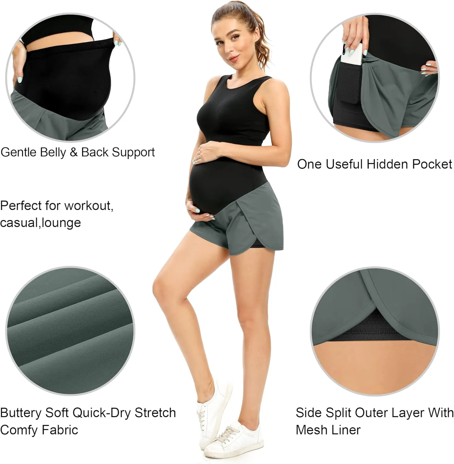 POSHGLAM Womens Maternity Shorts Over Belly Workout Running Casual Summer Pregnancy Shorts