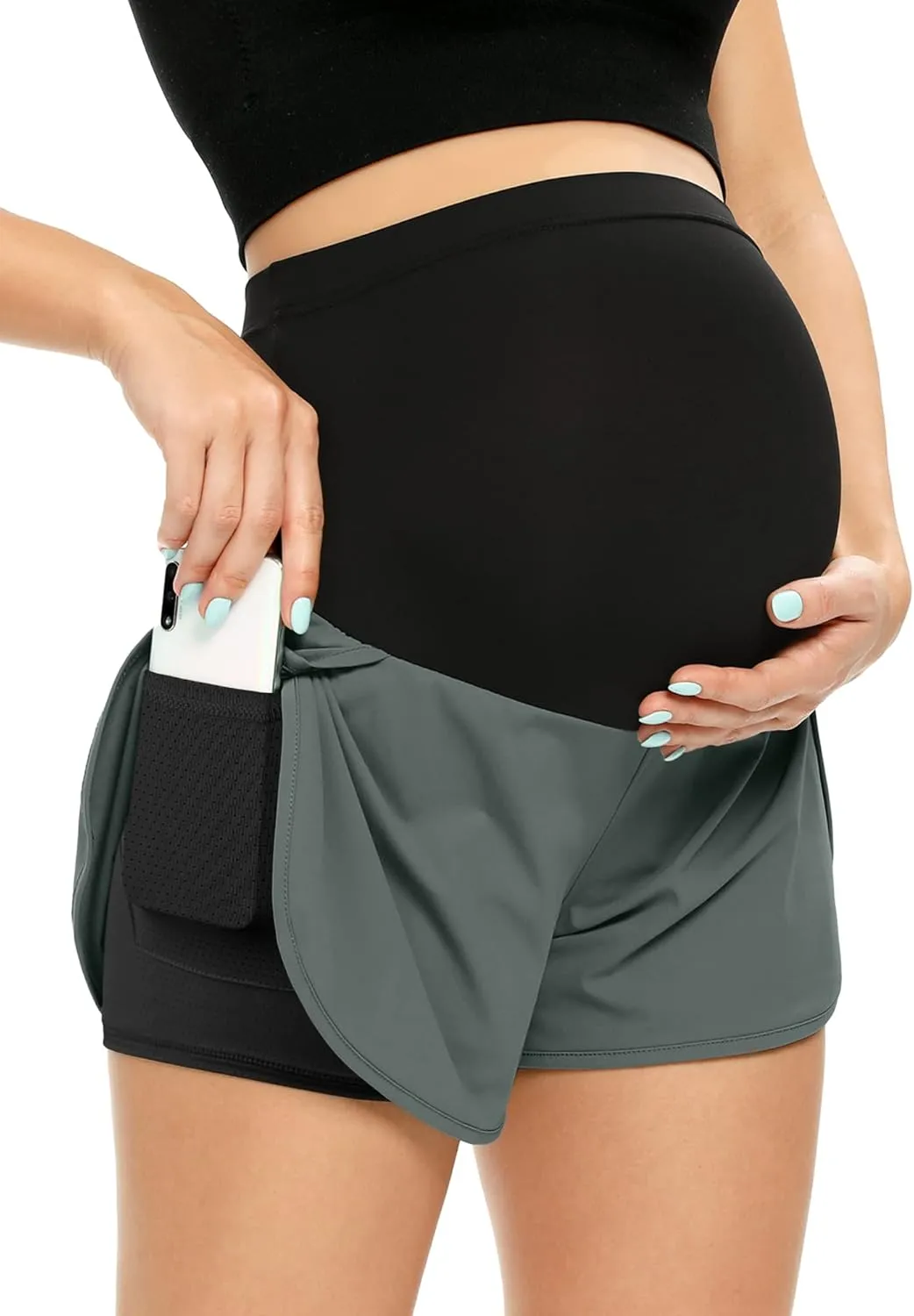 POSHGLAM Womens Maternity Shorts Over Belly Workout Running Casual Summer Pregnancy Shorts