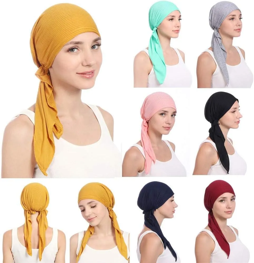 Scarf Cotton Pretied Beanie Turban Chemo Protective Head Scarves for Women Silk Pre-Tied Headwear Bandana Cancer