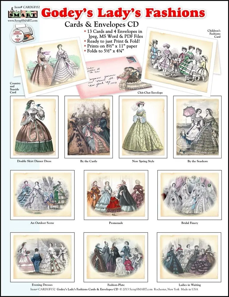 ScrapSMART - Godey's Lady's Fashions Cards & Envelopes: Software Collection- Microsoft Word, Jpeg & PDF Files for Mac [Download]