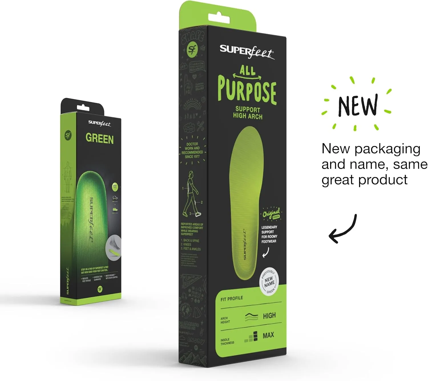 Superfeet All-Purpose Support High Arch Insoles (Green) - Trim-To-Fit Orthotic Shoe Inserts - Professional Grade - Men 11.5-13 / Women 12.5-14