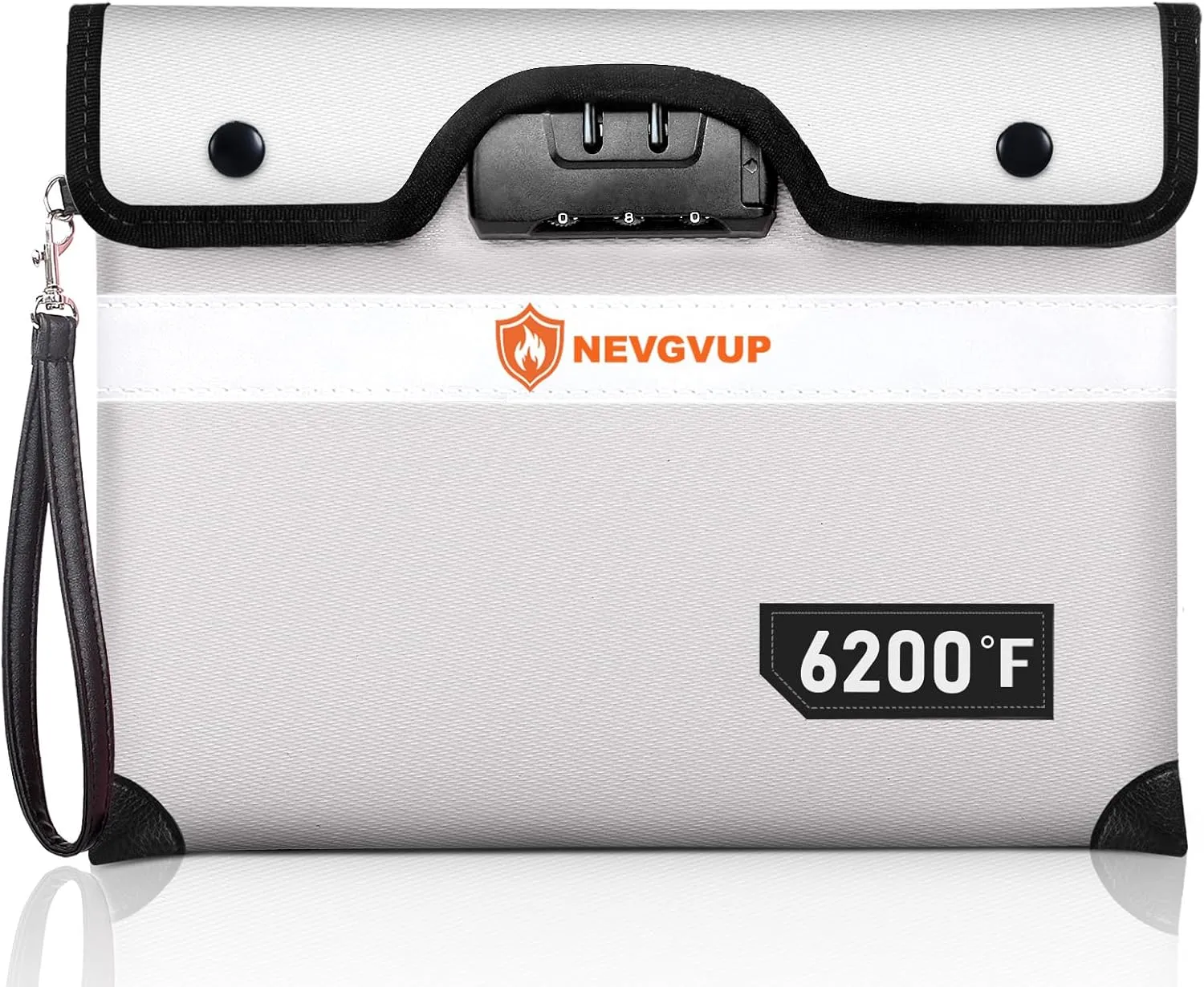 Upgraded 6200F Fireproof Money Bag with Lock, Fireproof Bag w. Zipper/Reflective Strip, 9 Layers of Heat Insulated Material, Water Resistant Fire Proof Money Bag for Cash, Fire Bag for A5 documents