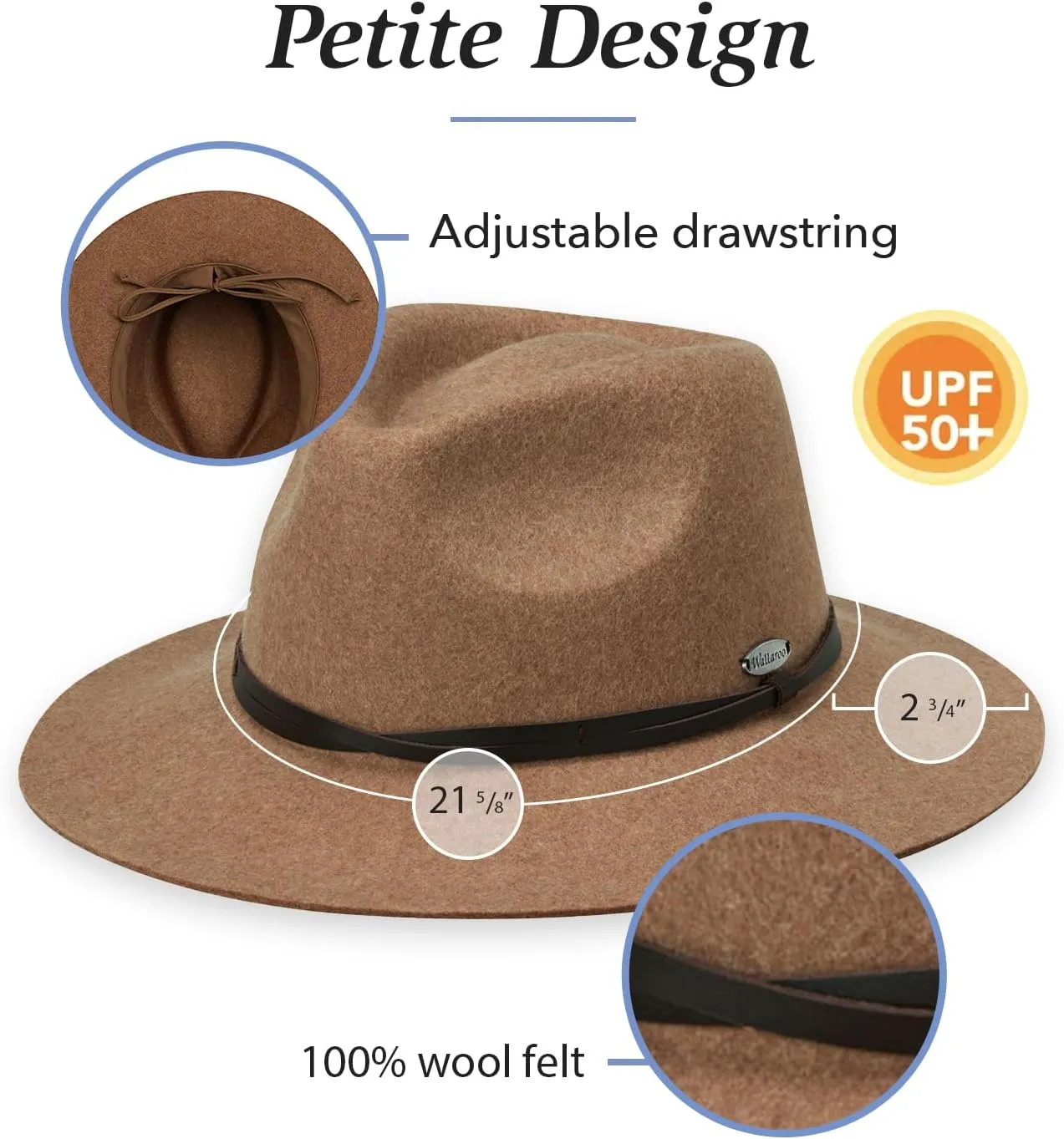 Wallaroo Hat Company Womens Petite Aspen Fedora  UPF 50 , UV Sun Protection Hat, Packable Design, Adjustable, Small Size