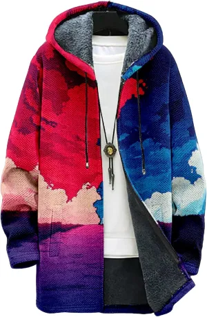 Winter Coats For Men Galaxy 3D Print Long Sleeve Zipper Big And Tall Cardigan Fleece Warm Novelty Fashion Jacket