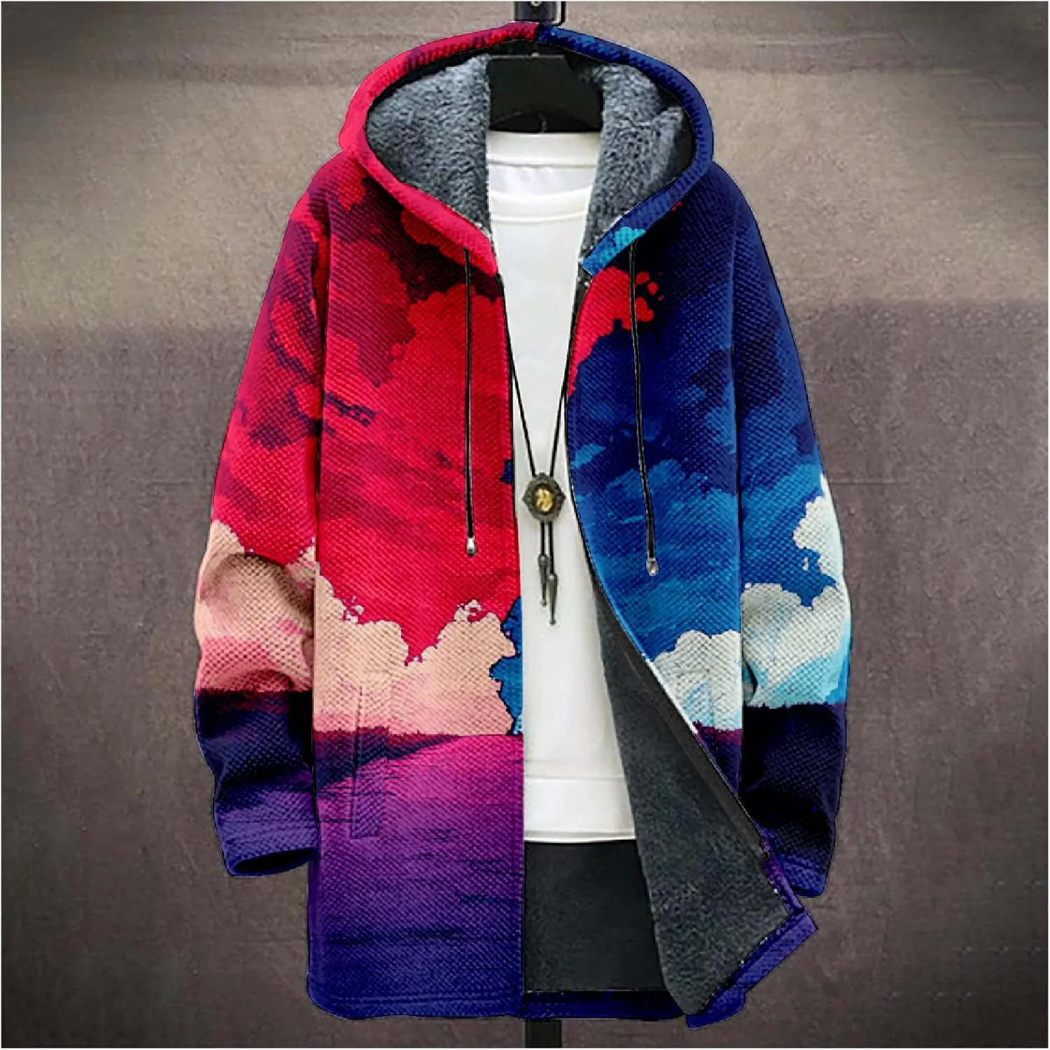Winter Coats For Men Galaxy 3D Print Long Sleeve Zipper Big And Tall Cardigan Fleece Warm Novelty Fashion Jacket
