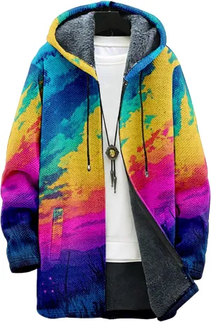 Winter Coats For Men Galaxy 3D Print Long Sleeve Zipper Big And Tall Cardigan Fleece Warm Novelty Fashion Jacket