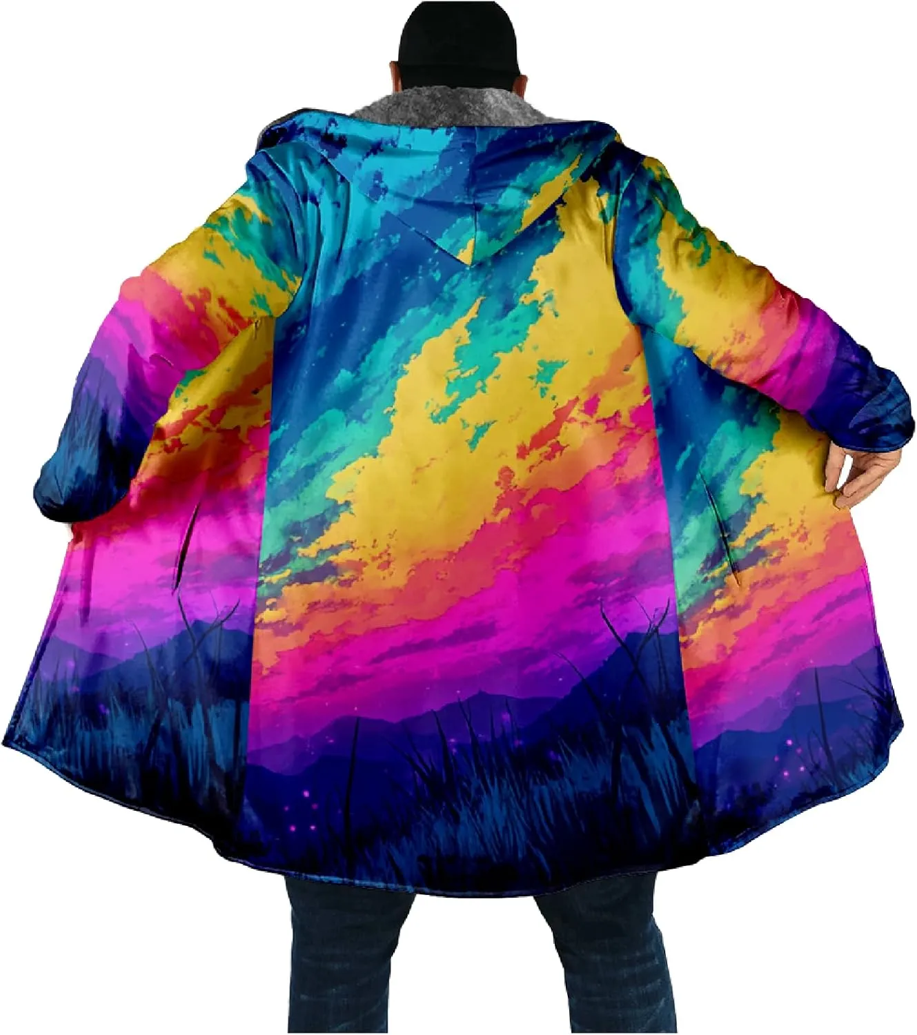 Winter Coats For Men Galaxy 3D Print Long Sleeve Zipper Big And Tall Cardigan Fleece Warm Novelty Fashion Jacket