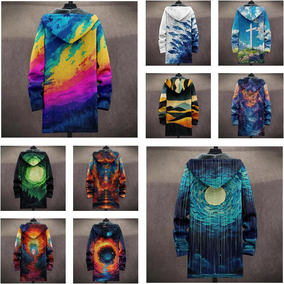 Winter Coats For Men Galaxy 3D Print Long Sleeve Zipper Big And Tall Cardigan Fleece Warm Novelty Fashion Jacket
