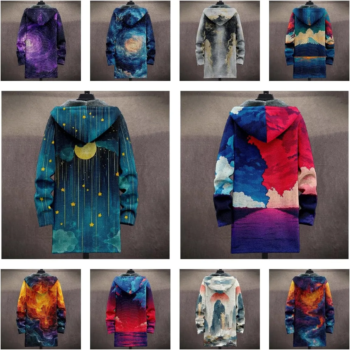Winter Coats For Men Galaxy 3D Print Long Sleeve Zipper Big And Tall Cardigan Fleece Warm Novelty Fashion Jacket