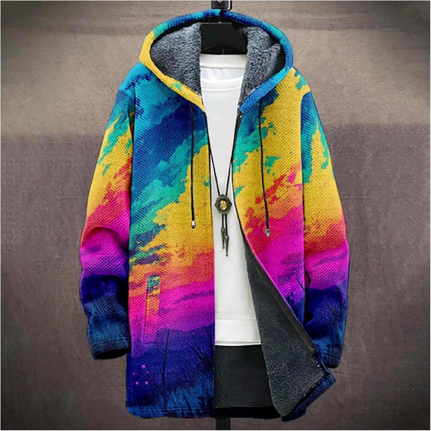 Winter Coats For Men Galaxy 3D Print Long Sleeve Zipper Big And Tall Cardigan Fleece Warm Novelty Fashion Jacket