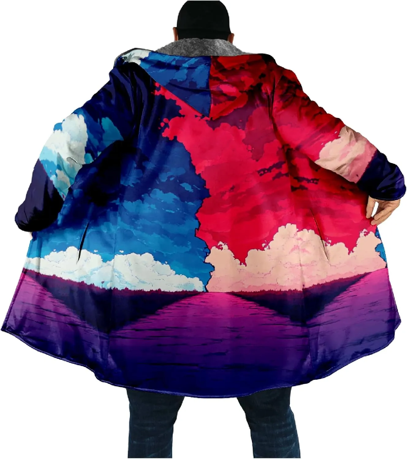 Winter Coats For Men Galaxy 3D Print Long Sleeve Zipper Big And Tall Cardigan Fleece Warm Novelty Fashion Jacket