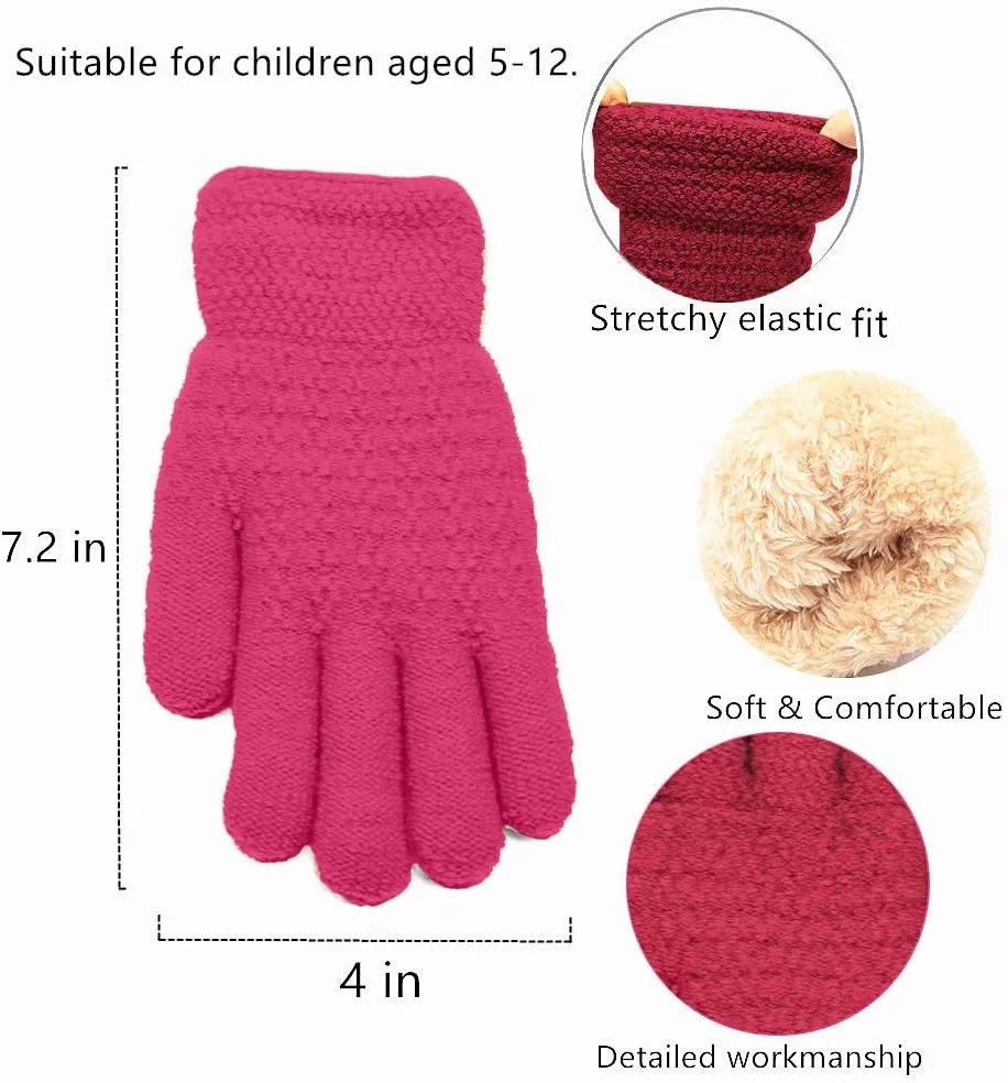 Winter Gloves for Boys Girls - Kids Warm Knit Thermal Cable Knitted Gloves Wool Fleece Lined Mittens for Cold Weather