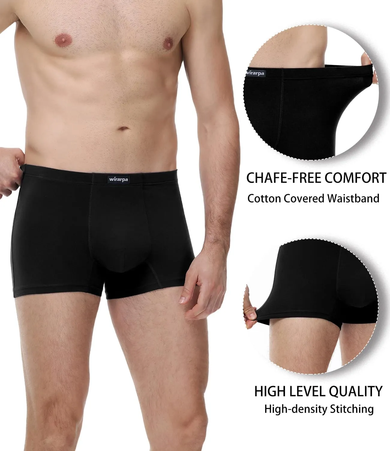 wirarpa Men's Cotton Trunks Underwear Short Leg Covered Band Boxer Briefs 4 Pack