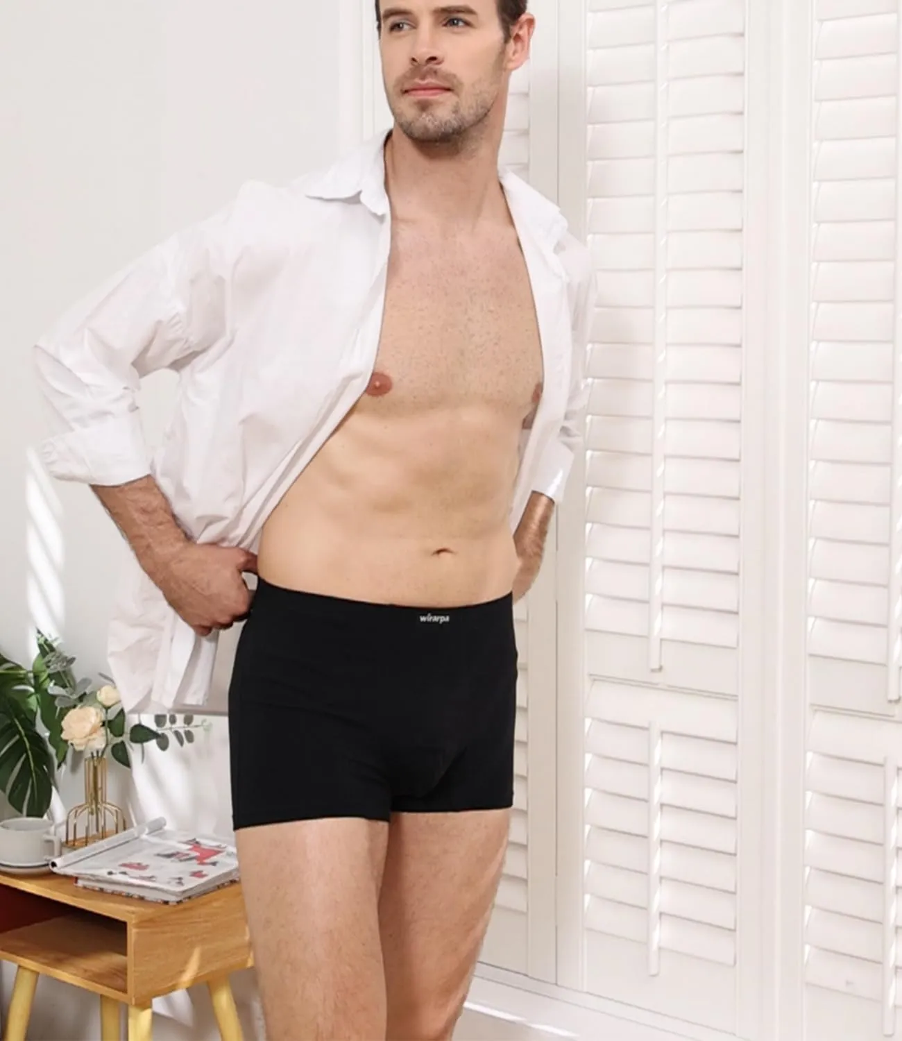 wirarpa Men's Cotton Trunks Underwear Short Leg Covered Band Boxer Briefs 4 Pack