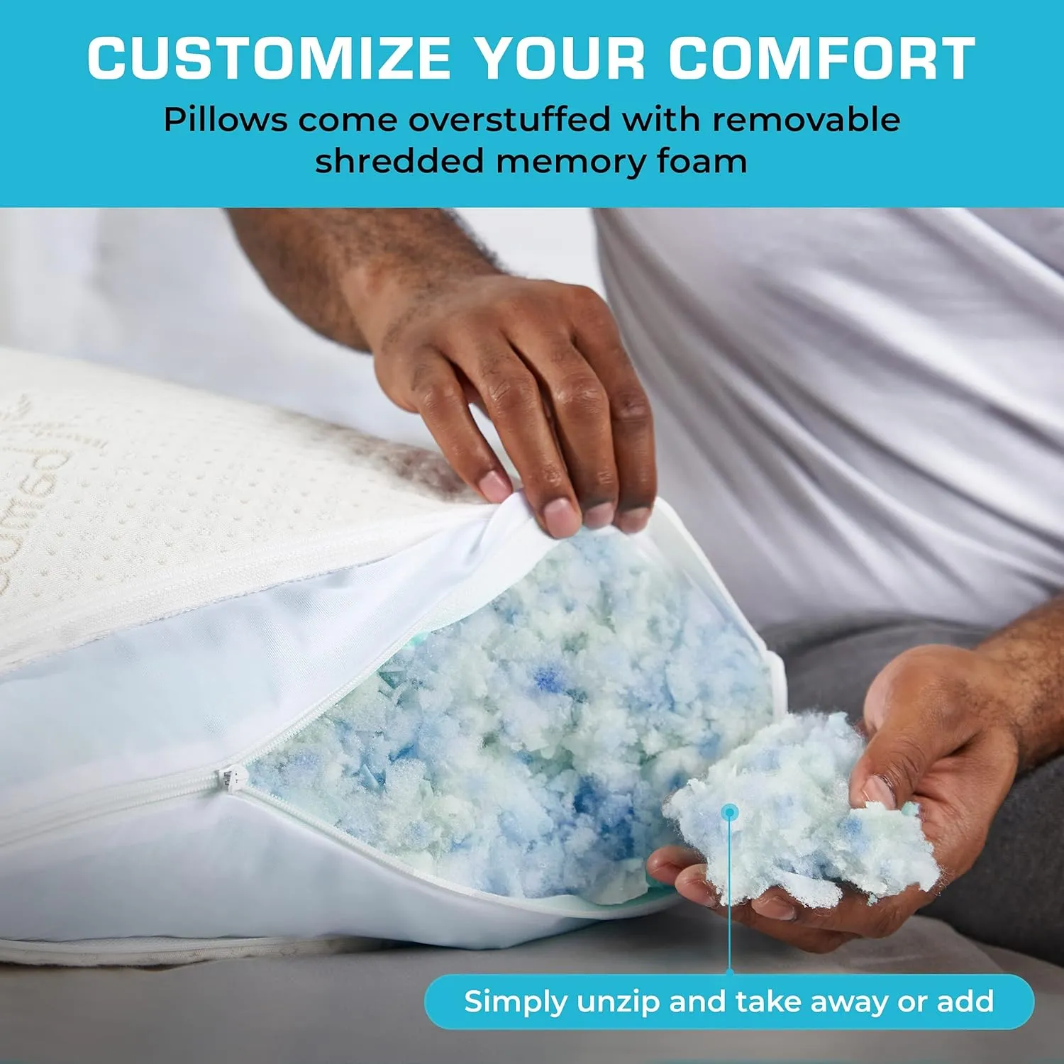 Xtreme Comforts Shredded Memory Foam Pillow- Allergy-Friendly & Cooling Pillow Cover for Side, Back & Stomach Sleepers- Machine Washable - Foam Pillows for Sleeping & Neck Pain Relief (Queen)