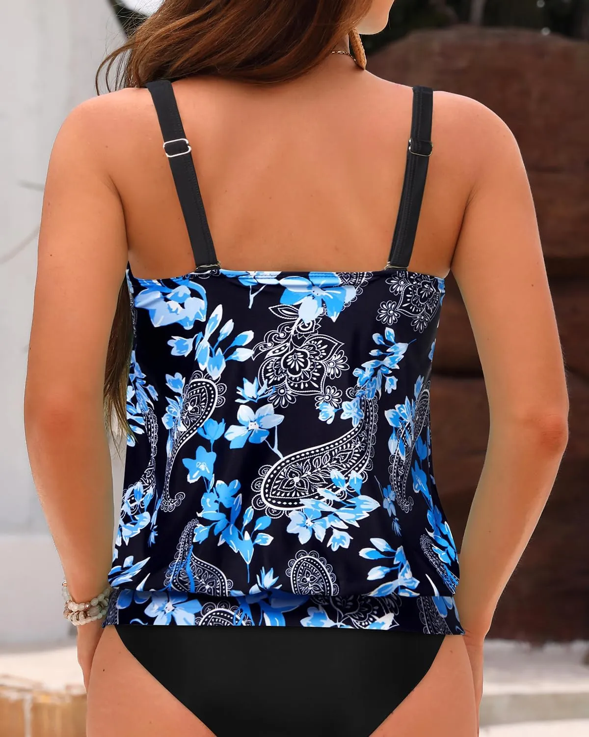 Yonique Womens Blouson Tankini Top No Bottom Loose Fit Swim Top Modest Tank Top